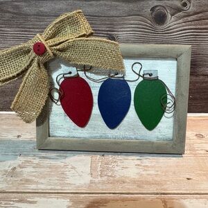 Festive Burlap Bow Frame with Colorful Ornaments